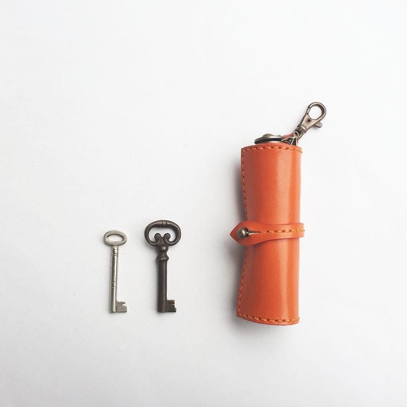 Tochigi leather scroll key case orange - 钥匙链/钥匙包 - 真皮 橘色
