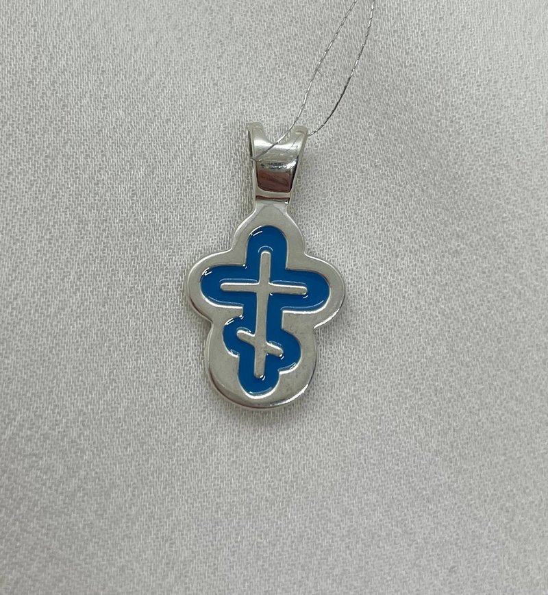 Baptism Cross necklace for baby Sterling Silver and Blue enamel - 项链 - 纯银 蓝色