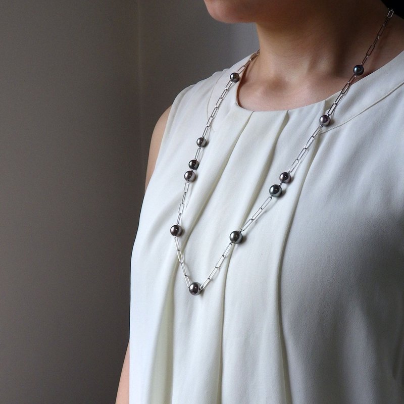 南洋黑蝶巴洛克 يوجد 珍珠项链 SILVER925 KR60918 - 项链 - 珍珠 