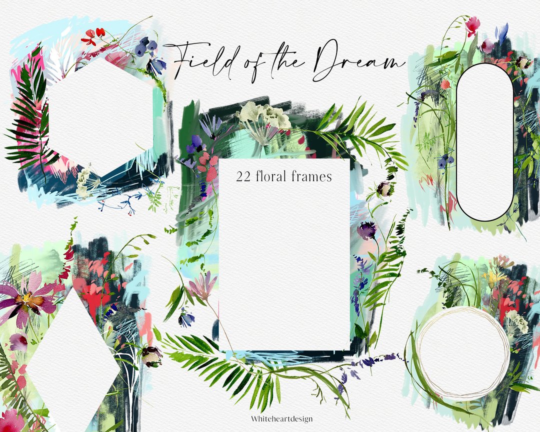 Greenery Watercolor Floral Clipart Green Leaves Abstract FrameWild Flowers - 插画/绘画/写字 - 其他金属 