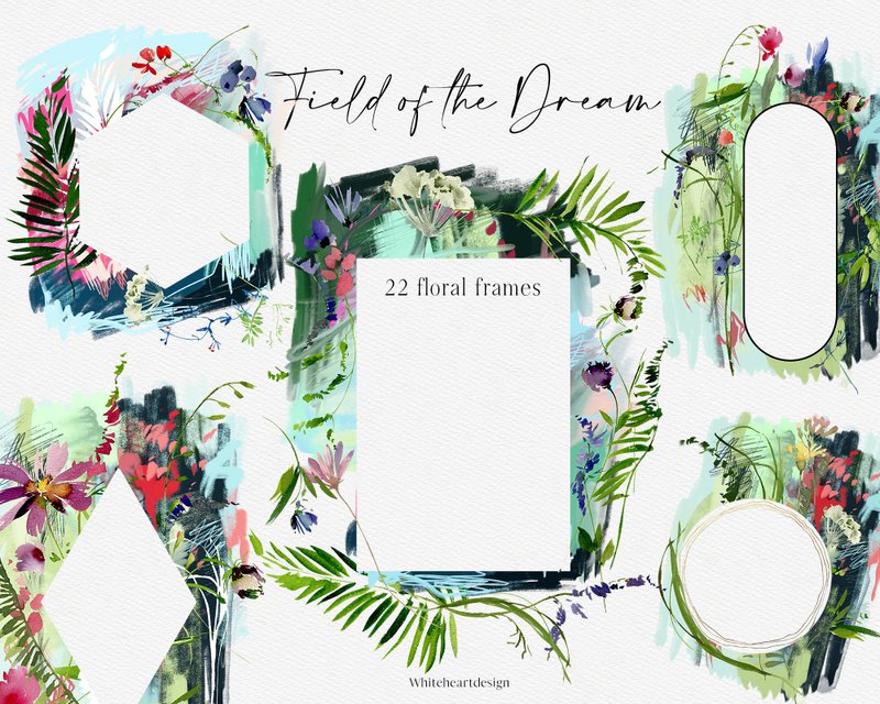 Greenery Watercolor Floral Clipart Green Leaves Abstract FrameWild Flowers - 插画/绘画/写字 - 其他金属 