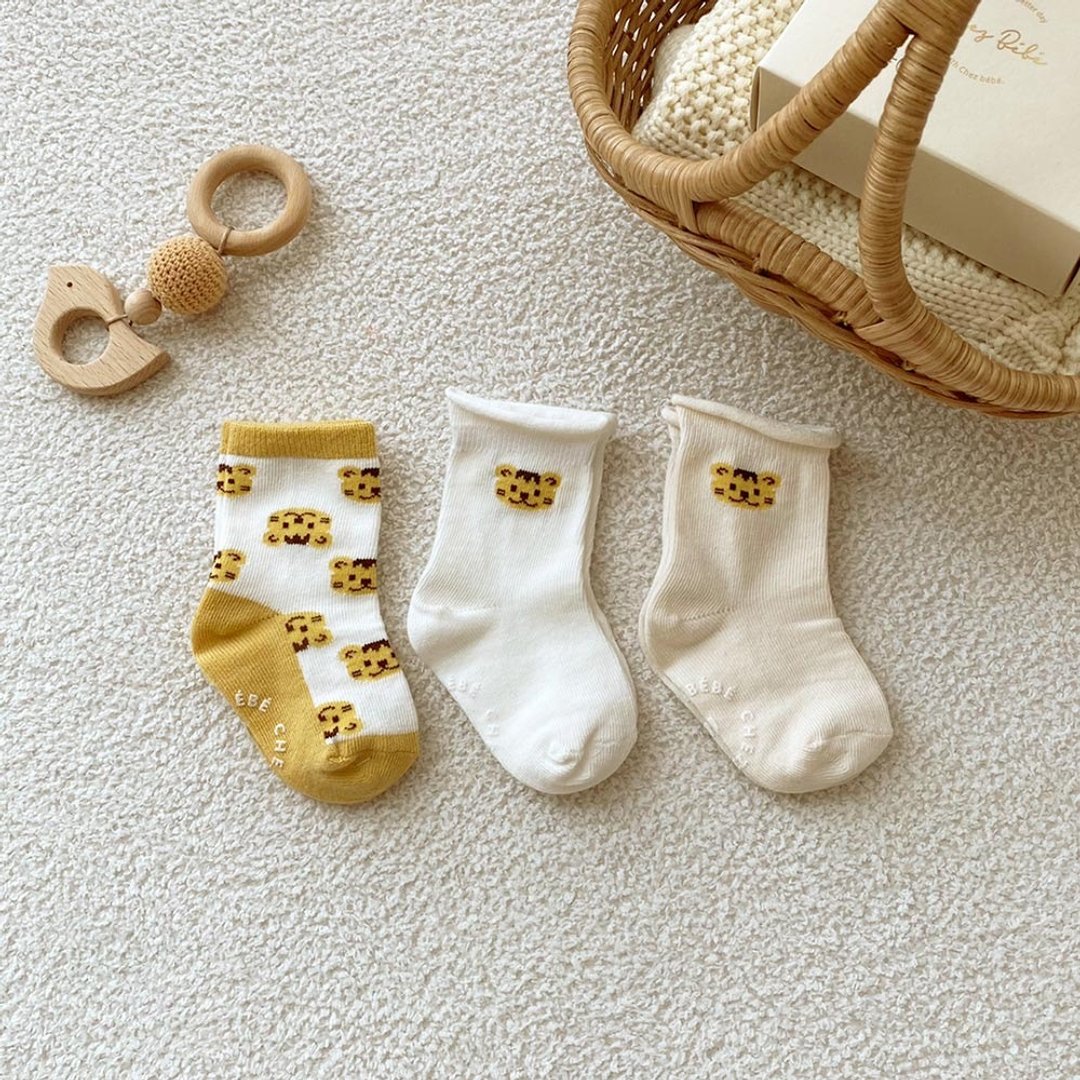 韩国Chezbebe 奶黄小虎短袜3入组(0-24M) 弥月礼 - 玩具/玩偶 - 棉 