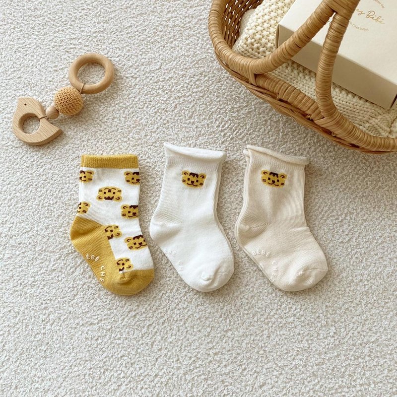 韩国Chezbebe 奶黄小虎短袜3入组(0-24M) 弥月礼 - 玩具/玩偶 - 棉．麻 