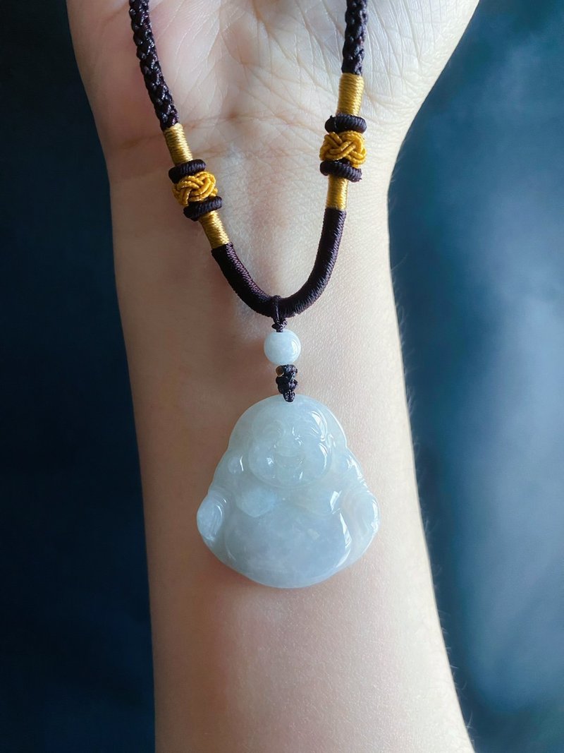 天然缅甸玉 翡翠 冰浅绿底翡翠佛公 弥勒佛 项链 礼物 长辈佛像 - 项链 - 玉石 绿色