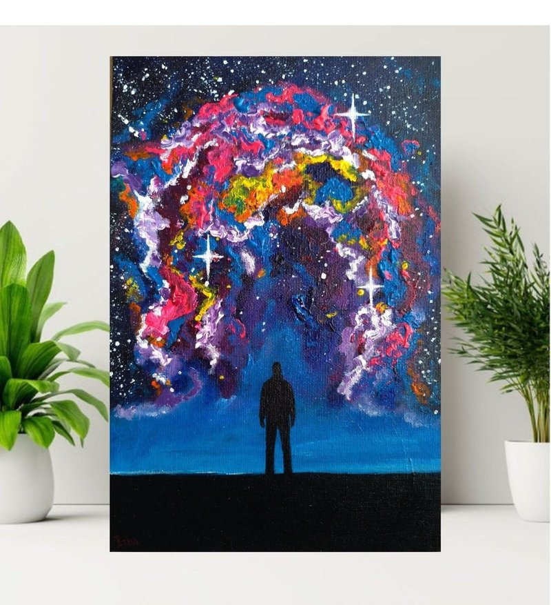 Night Sky Painting Original Art Galaxy Painting Space Art Cosmos Starry Night - 海报/装饰画/版画 - 压克力 多色