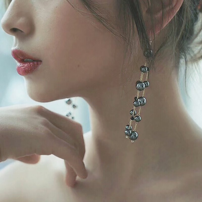 爱的耳环 耳夹 | 14k注金 黑玛瑙 - 耳环/耳夹 - 其他金属 黑色