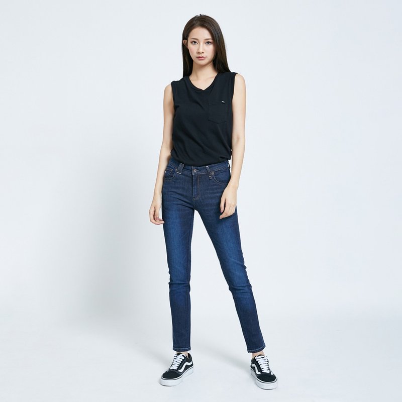 SOMETHING  基本弹性窄直筒牛仔裤(酵洗蓝)#裤子#紧身裤 - 女装长裤 - 其他材质 蓝色