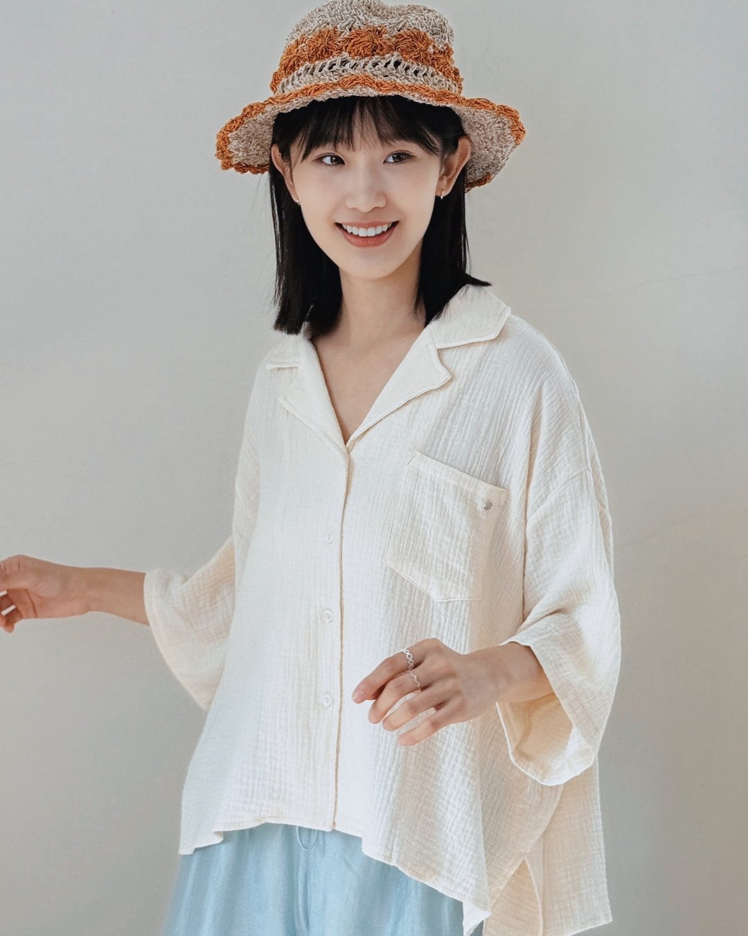 witharch-法式古巴衬衫 - 杏 - 女装上衣 - 其他材质 白色
