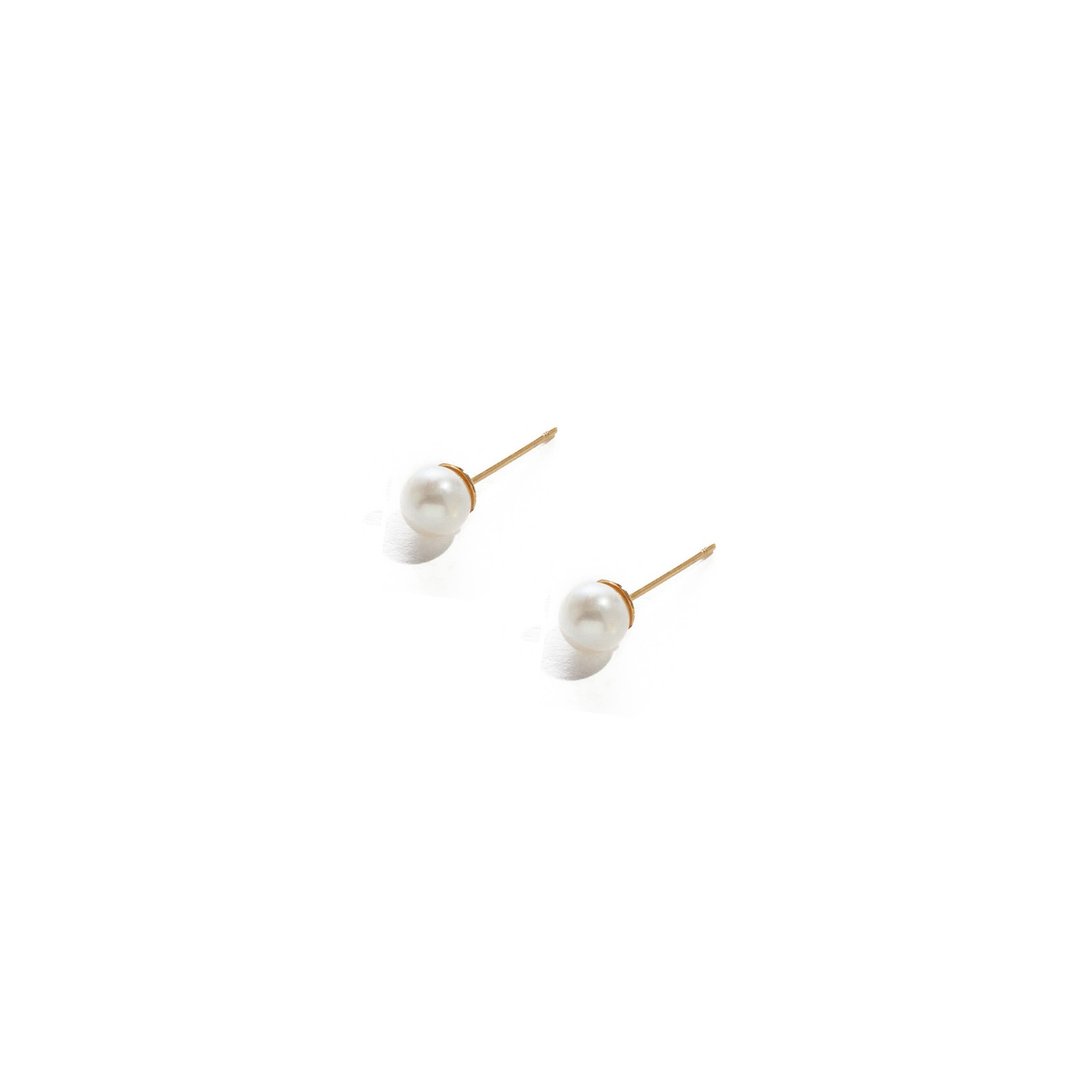 母亲节礼盒 - 简约单颗珍珠耳环 6mm 纯 18K 金 Pointu Pearl Earri - 耳环/耳夹 - 珍珠 金色