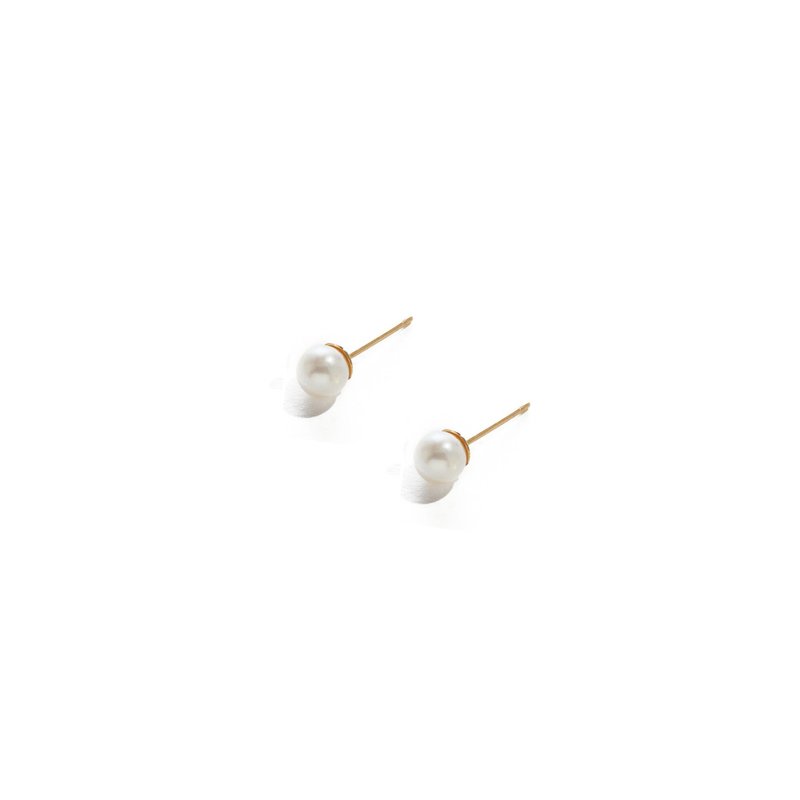 简约单颗珍珠耳环 6mm 纯18K金 Pointu Pearl Earring - 耳环/耳夹 - 珍珠 金色