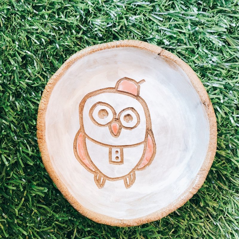 E-06  猫头鹰手捏浅碟│吉野鹰x酱油碟 餐具 餐桌 盘子 - 浅碟/小碟子 - 陶 