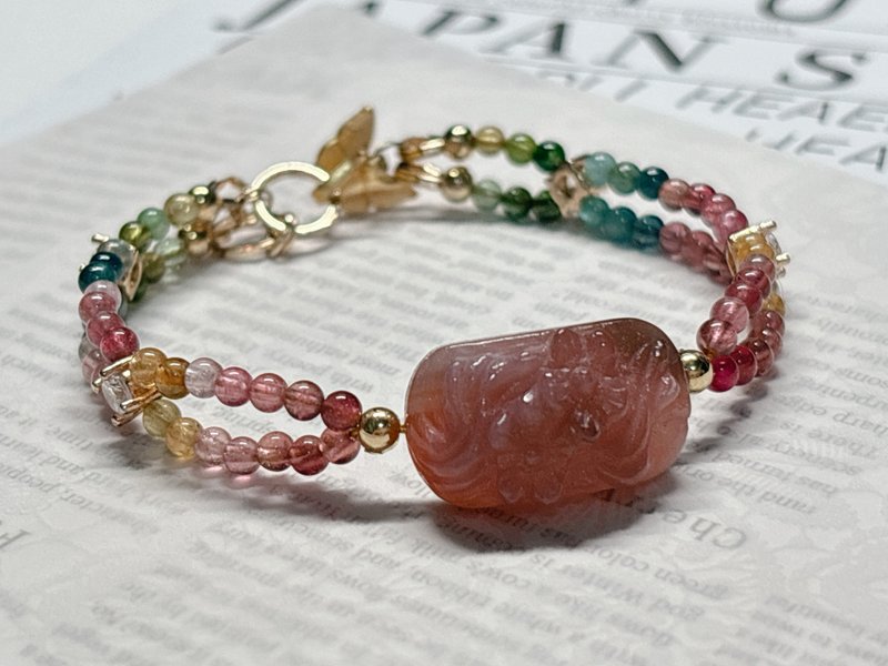 【ORere.oC】 偶蕊原创饰验室 l 缤纷小花牌l 阿拉善 。碧玺手链 - 手链/手环 - 玉石 多色