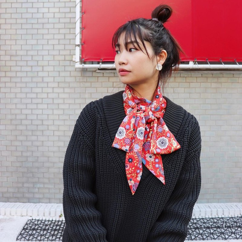 botanical pattern tie high neck 2WAY blouse - 女装衬衫 - 聚酯纤维 白色