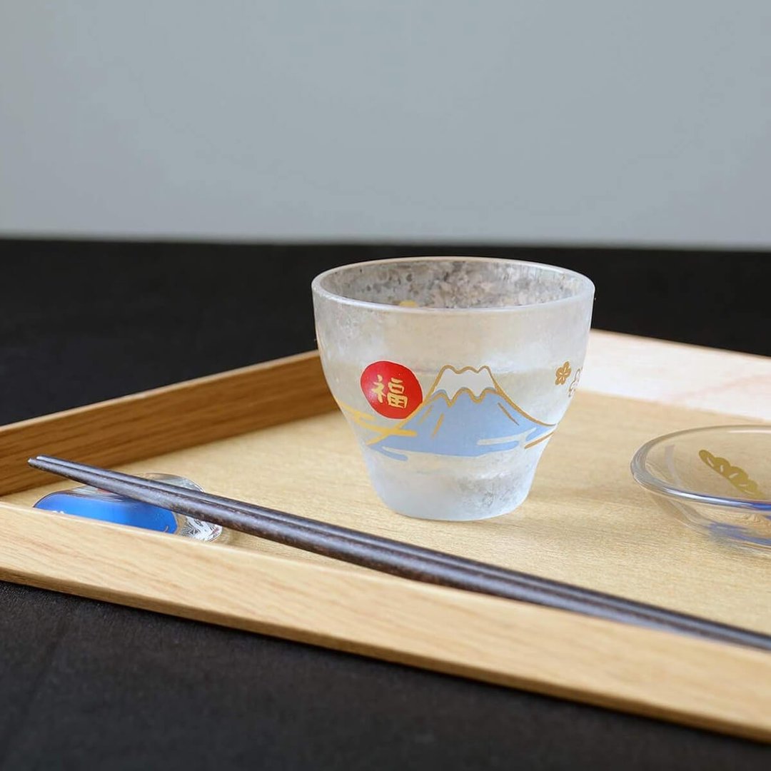 90cc【日本ADERIA】人气吉祥物 富士山 招福杯 - 酒杯/酒器 - 玻璃 蓝色