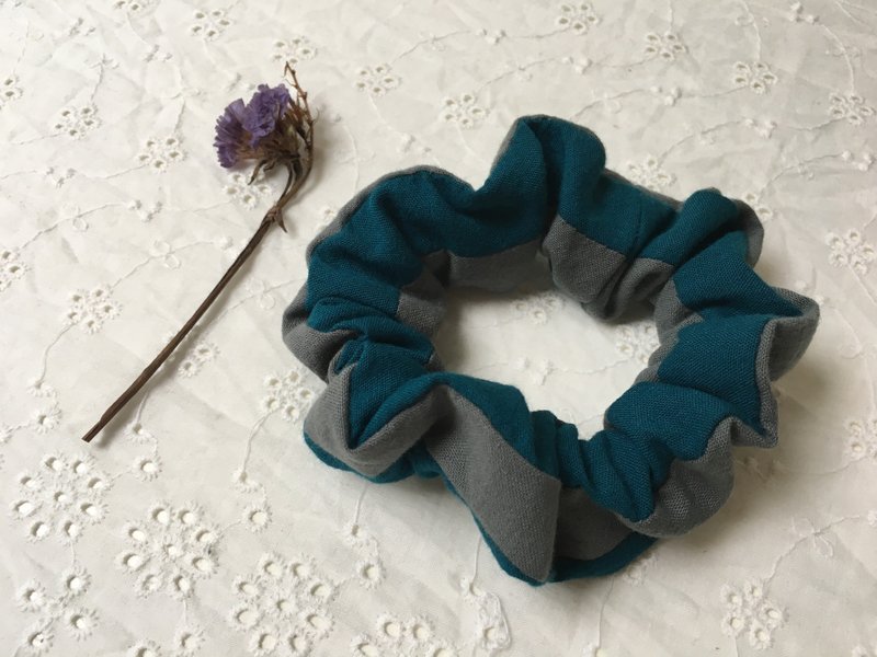 灰蓝拼色大肠圈发束-シュシュ - 发饰 - 棉．麻 