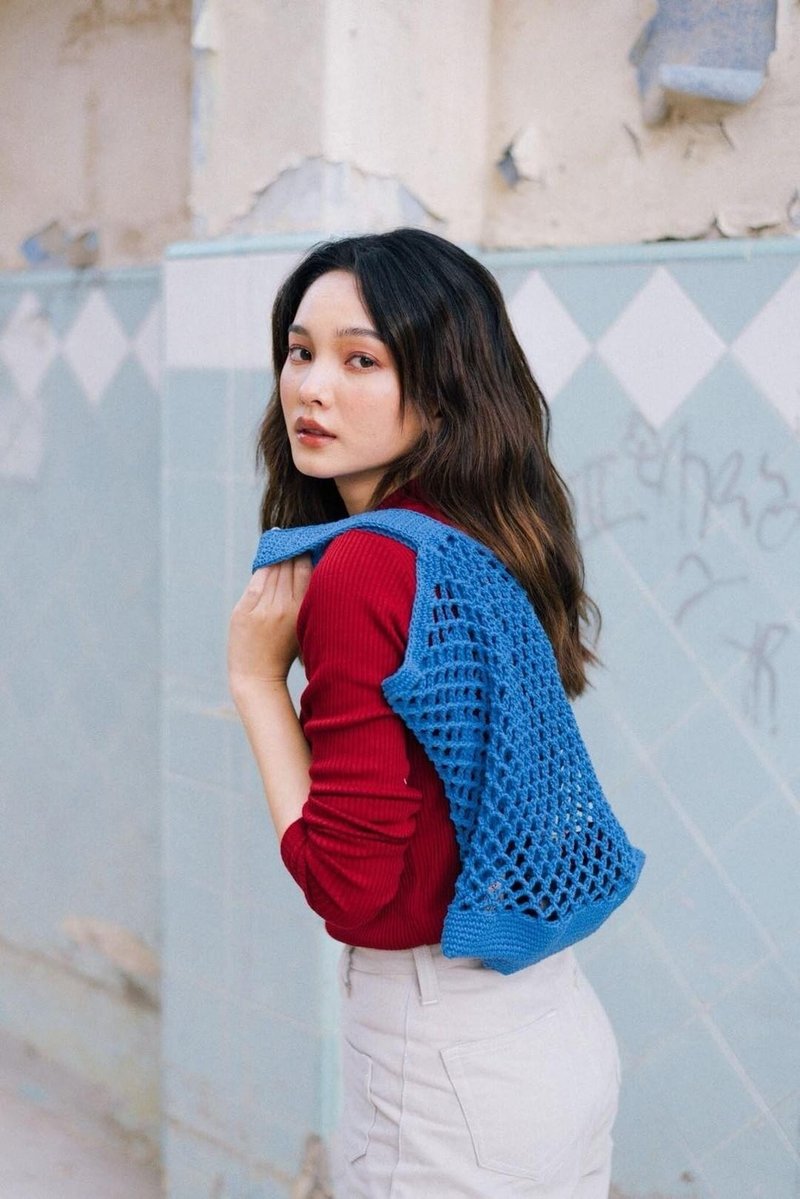 Blue Sky Japia Crochet Bag - 手提包/手提袋 - 棉．麻 蓝色