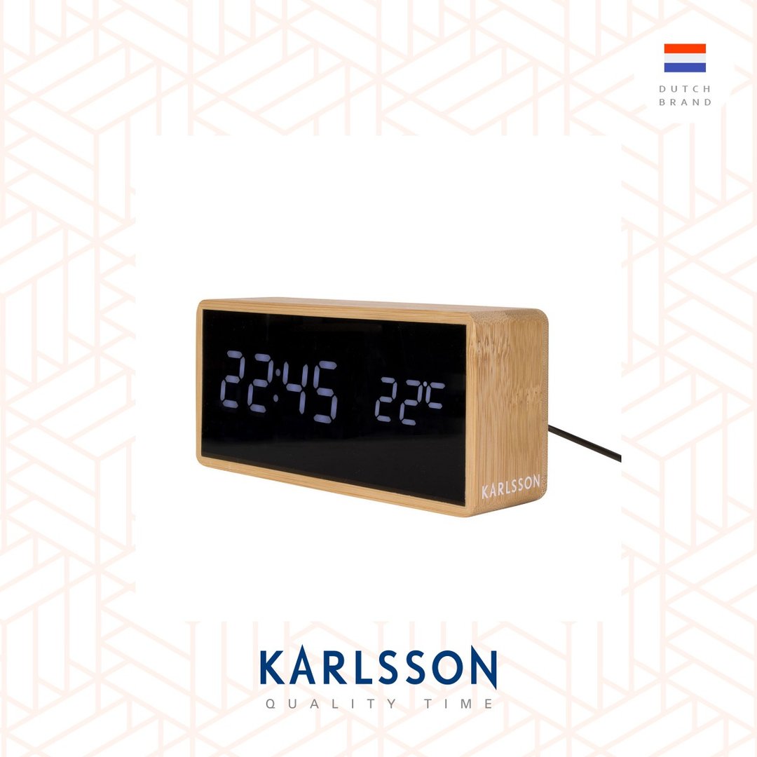 Karlsson, 竹制长方形 LED闹钟 Alarm clock Tube bamboo - 时钟/闹钟 - 竹 咖啡色