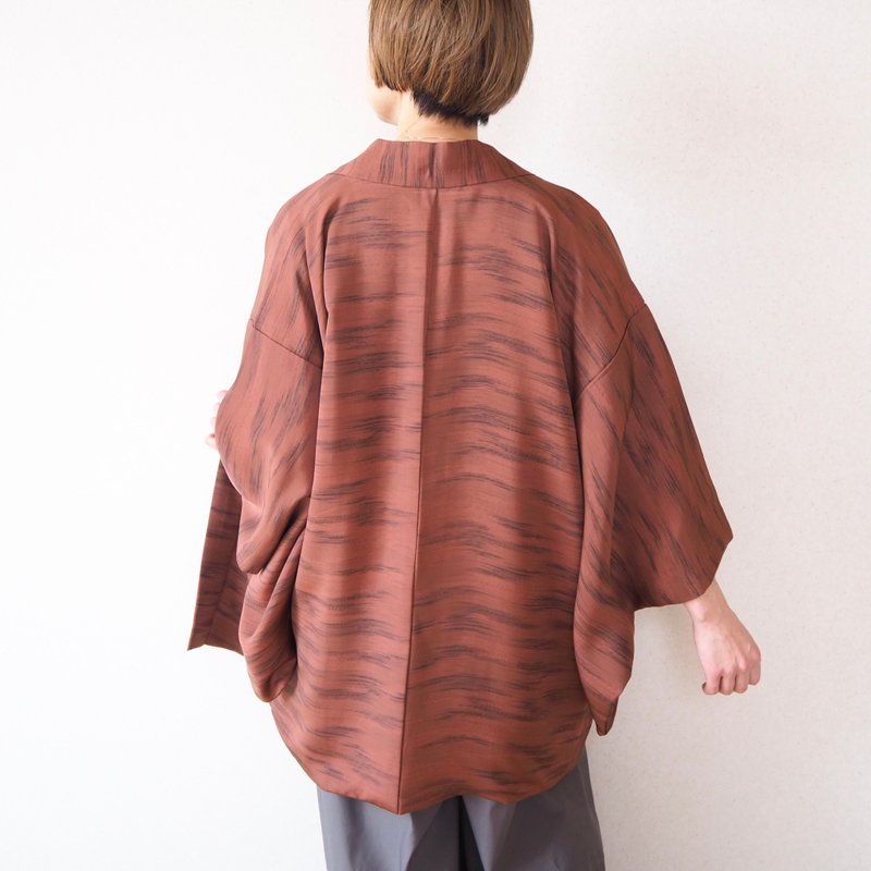 【日本制造】 柔软丝绸羽织、日落栗色、男式羽织、独一无二 - 女装休闲/机能外套 - 丝．绢 红色