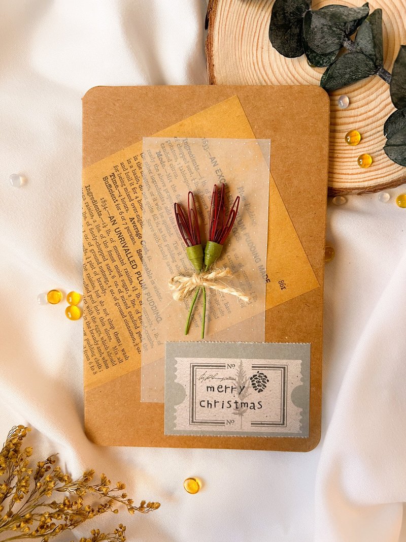 限量圣诞卷纸卡片—复古圣诞红花 - 卡片/明信片 - 纸 咖啡色