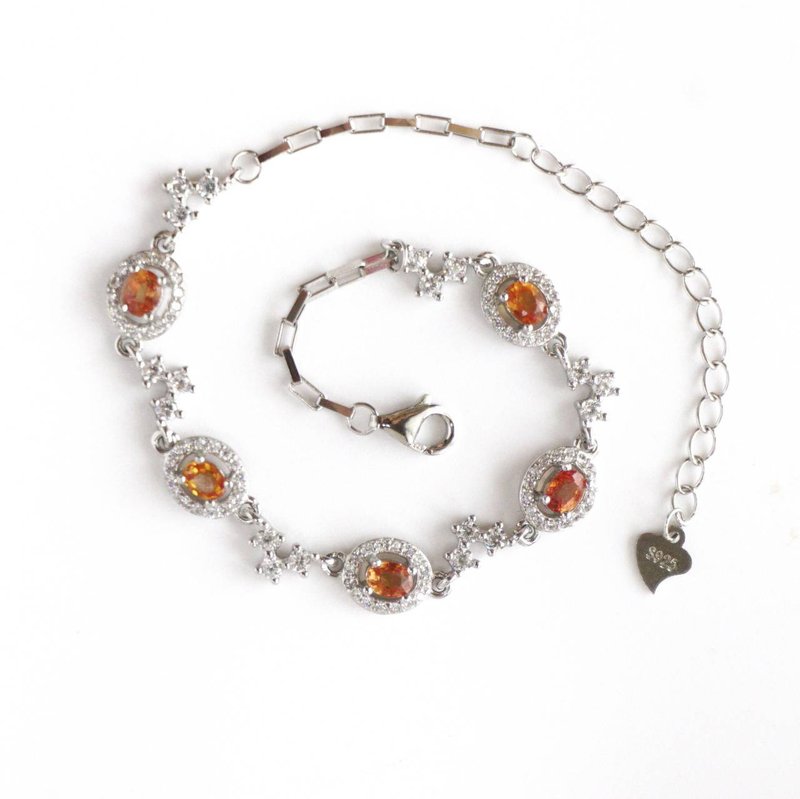 天然沙弗莱石榴石手链，925纯银材质 - 手链/手环 - 纯银 黄色