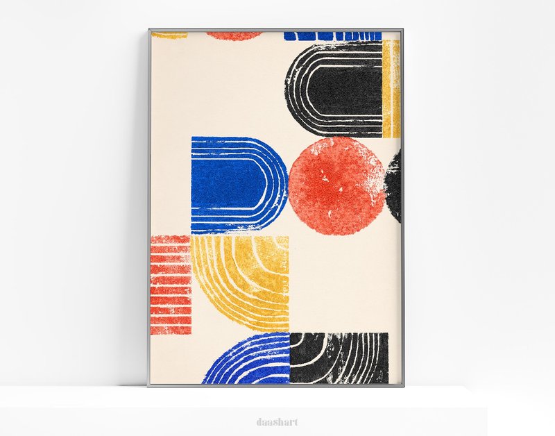 Bauhaus poster vintage I Handmade forms Blue yellow Red black Printable wall art - 电子手绘真人画像/绘画/插画 - 其他材质 