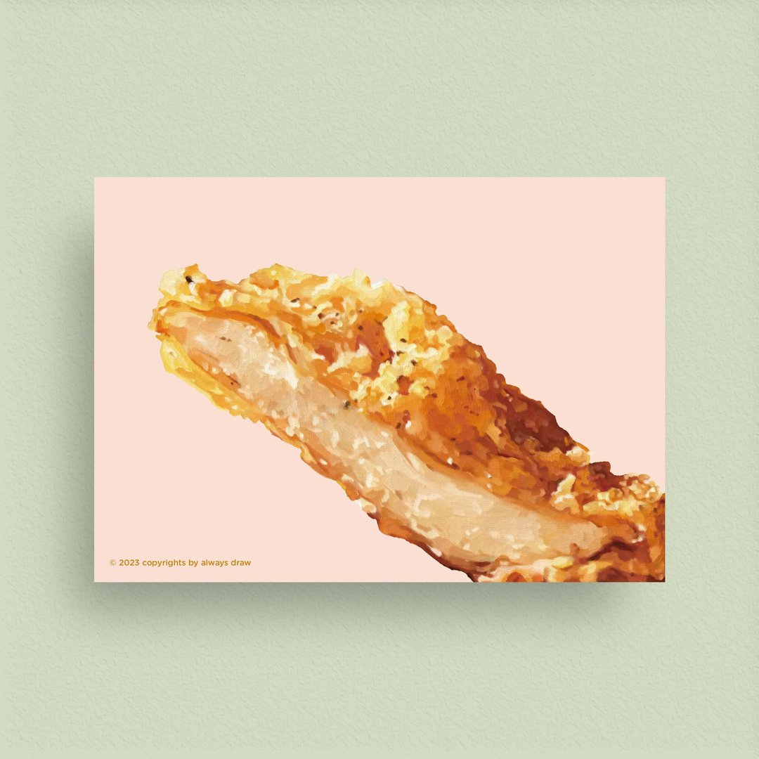 鸡排 - 台湾小吃明信片 - always eat 总绘吃系列 - 卡片/明信片 - 纸 粉红色
