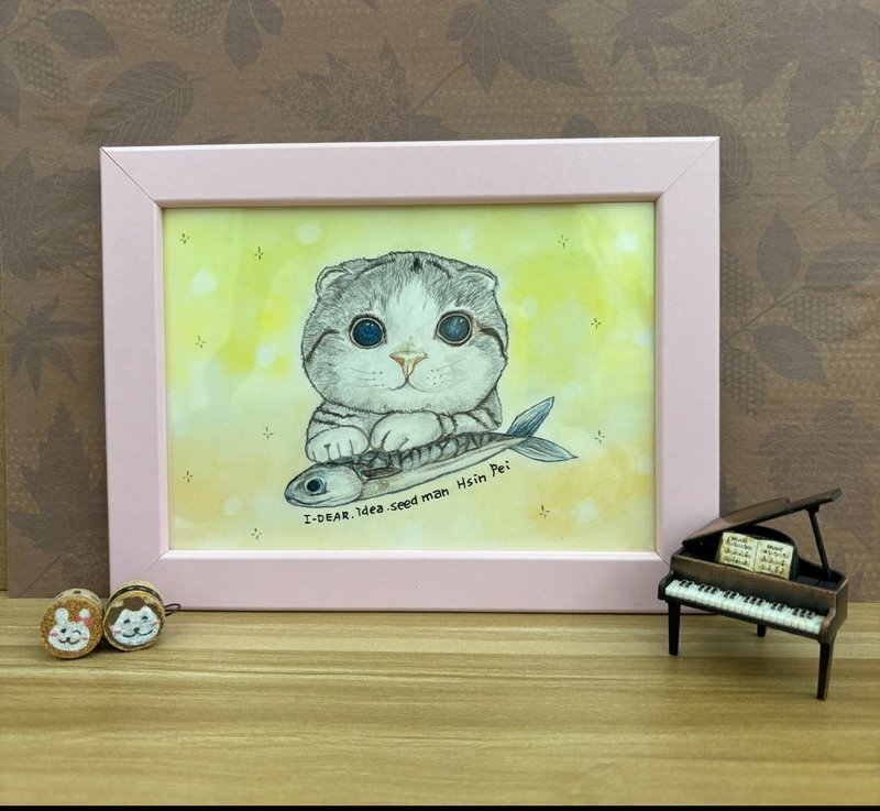色铅笔原作-猫与鱼2 - 海报/装饰画/版画 - 纸 