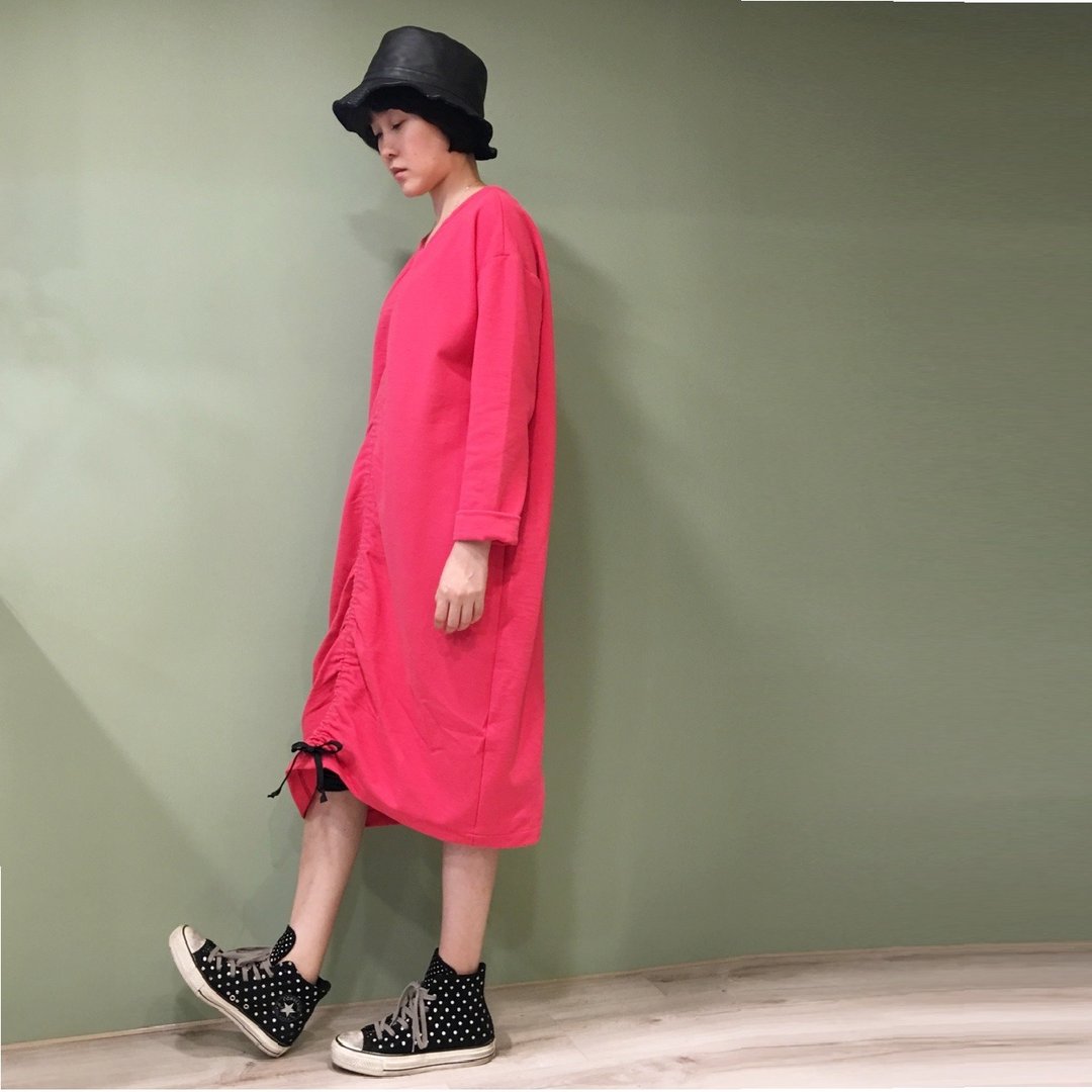 【dress】前后抽绳洋装_桃红 - 洋装/连衣裙 - 棉 红色