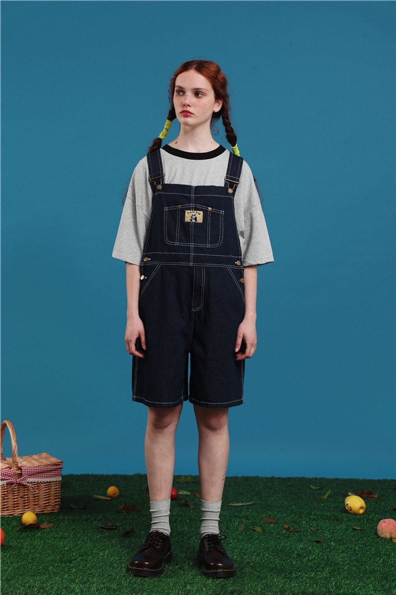 PRODBLDG背带牛仔短裤2019夏新款古着感少女连体裤学生减龄五分裤 - 背带裤/连体裤 - 棉．麻 蓝色