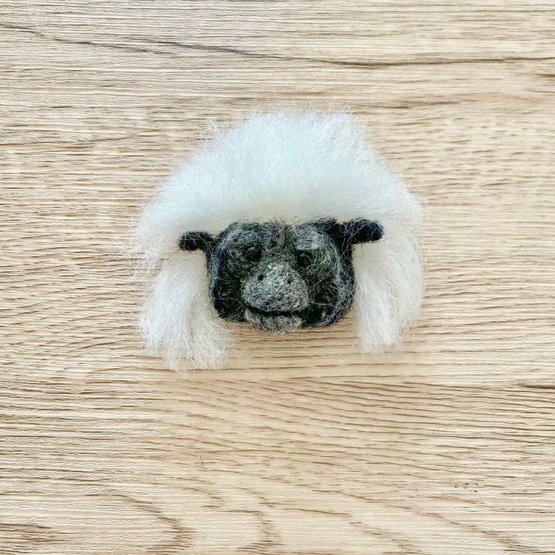 棉顶狨猴脸胸针 - 胸针 - 羊毛 白色