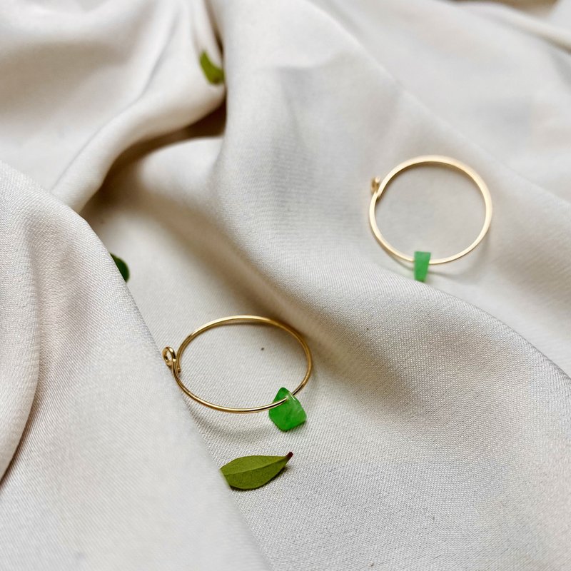 抹茶山。迷你立体翡翠耳环项链两用14k包金 - 耳环/耳夹 - 纯银 金色