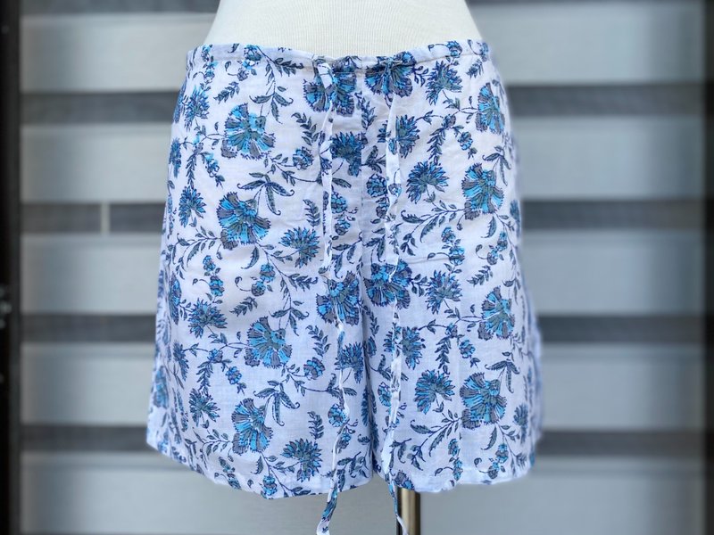 印度Jaipur纯棉手工盖印居家短裤 - 女装短裤 - 棉．麻 白色