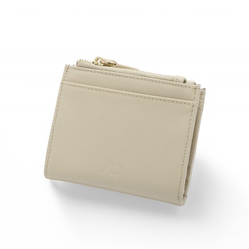 ANNA DOLLY 韩系真皮双拉链折叠短夹-奶昔白 - 皮夹/钱包 - 真皮 白色