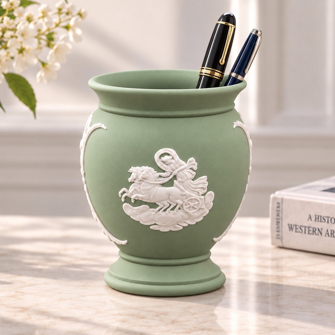 英国制 Wedgwood 碧玉浮雕 希腊神话陶瓷花瓶花器书房欧式笔筒 - 花瓶/陶器 - 瓷 