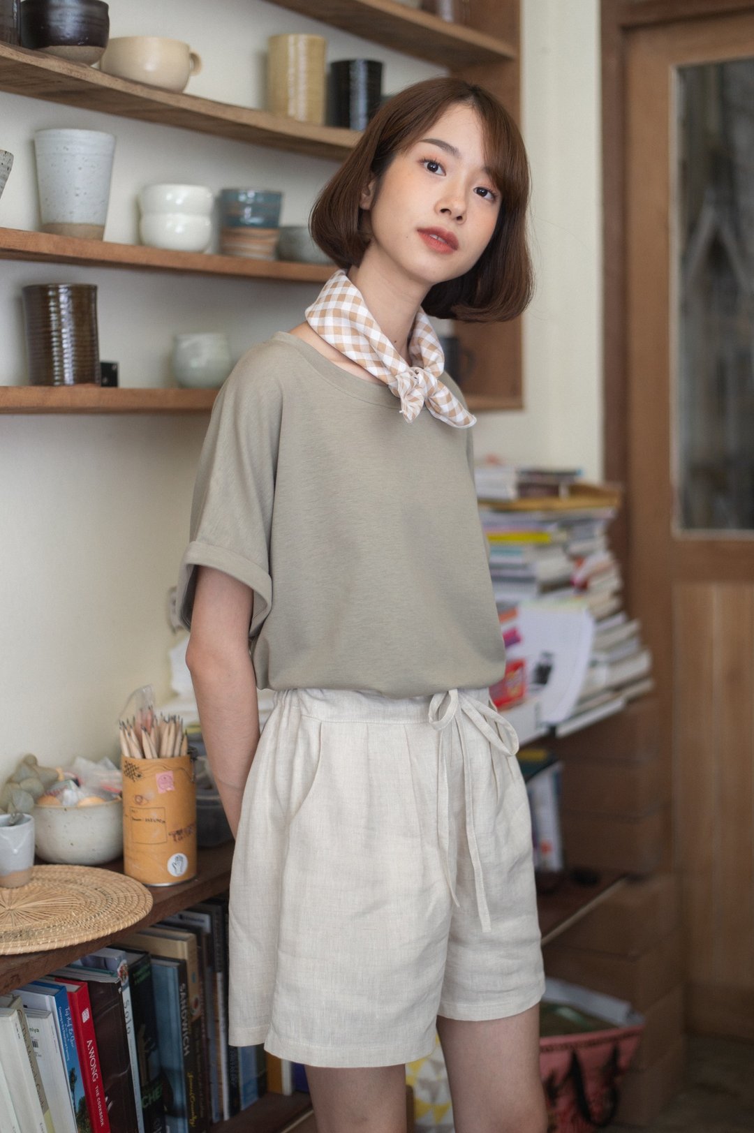 Basic T-shirt (Short sleeved) - Military - 女装 T 恤 - 棉 绿色