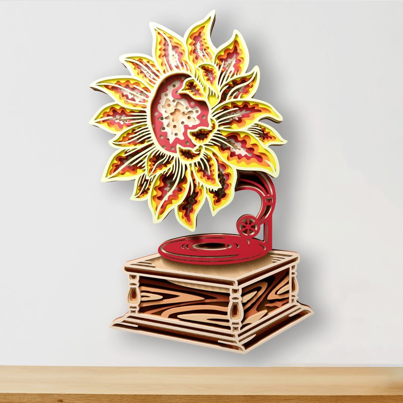 向日葵留声机多层 3D Svg 文件适用于激光 Cricut 和 CNC 切割 - 图文模板设计 - 其他材质 