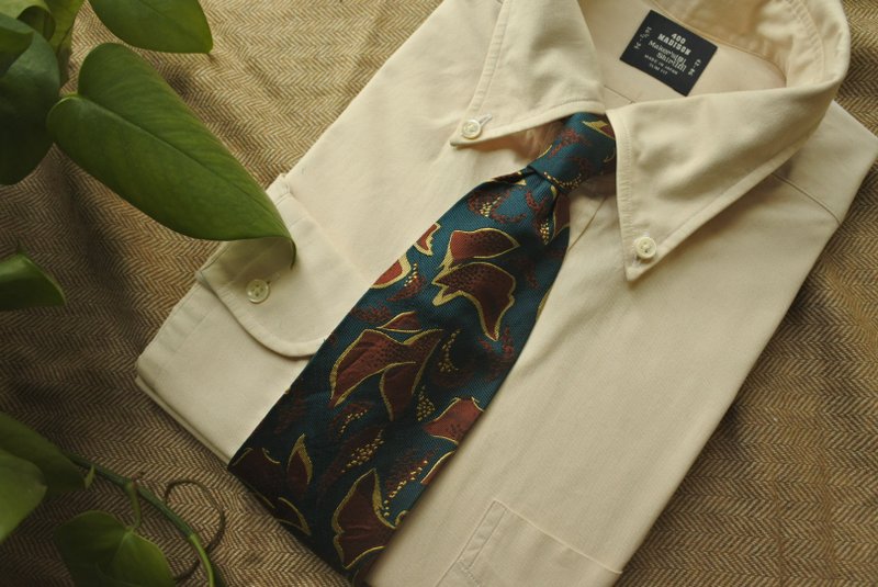 全真絲手工制Vintage古董古著領帶 红蓝花纹 聖誕禮物 - 领带/领带夹 - 丝．绢 蓝色