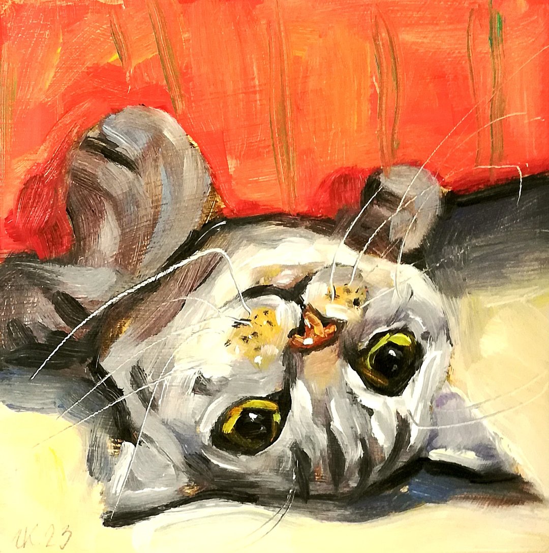 虎斑猫原创油画有趣的动物艺术宠物肖像 - 海报/装饰画/版画 - 其他材质 多色