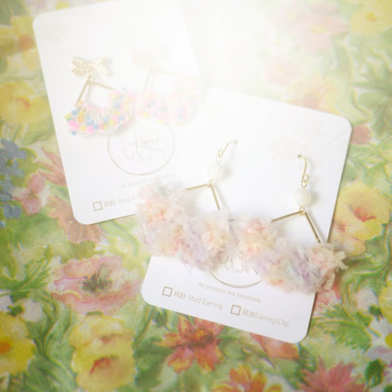 淡花纱线编织耳环 - 耳环/耳夹 - 其他材质 粉红色