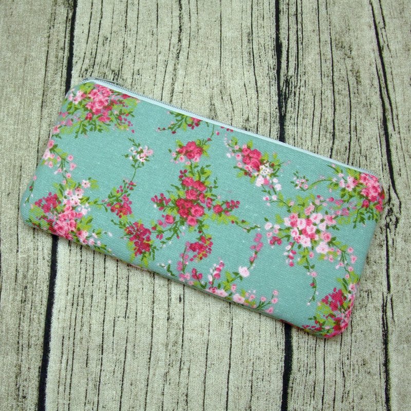 拉链收纳布包  笔袋  化妆袋  手拿包 (欧式花卉) (ZL-91)  - 铅笔盒/笔袋 - 棉．麻 绿色
