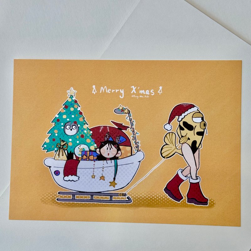 浴缸的圣诞节 明信片 浴缸雪橇行 - 卡片/明信片 - 纸 橘色