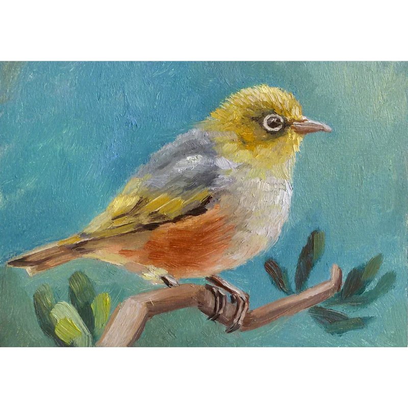 White - eyed bird painting, animal original art, small oil painting, 13x18 cm - 墙贴/壁贴 - 其他材质 