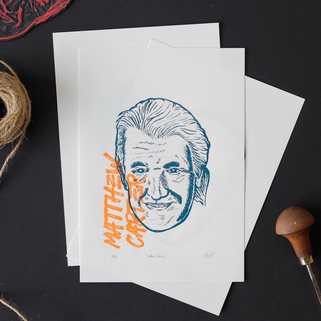 Matthew Carter, The 7 Noble Designers - Linocut Printmaking Edition Print - 海报/装饰画/版画 - 纸 蓝色