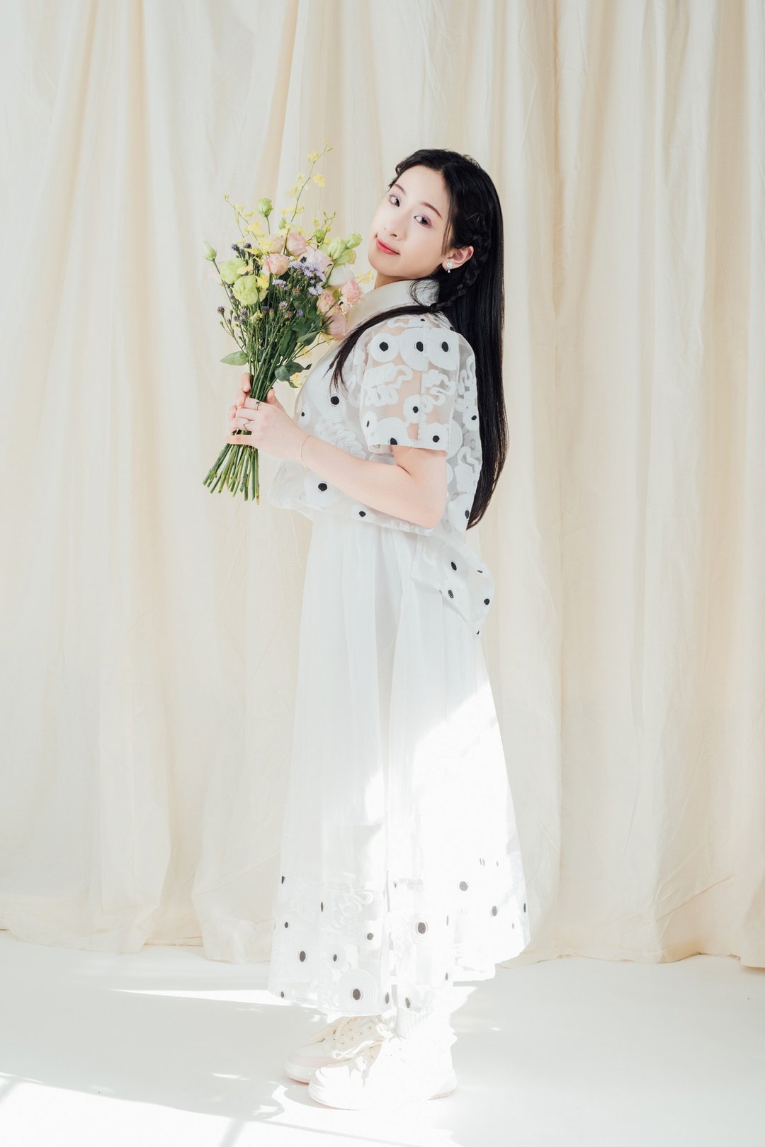 薄纱夏花刺绣连袖衬衫长裙套组 【Pinkoi 线下活动预购】 - 女装衬衫 - 聚酯纤维 白色