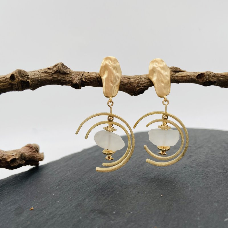 天然白水晶925纯银cc耳环 有型耳环 情人节礼物 水晶耳环 - 耳环/耳夹 - 水晶 白色