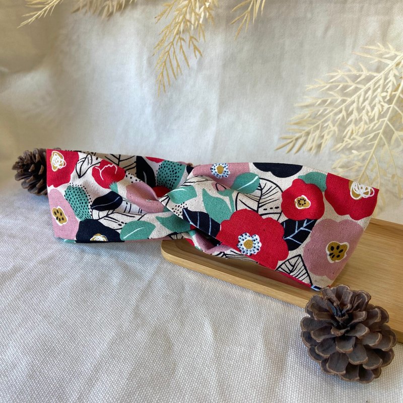 发带/交叉发带/春天的花园-红款 - 发带/发箍 - 棉．麻 多色