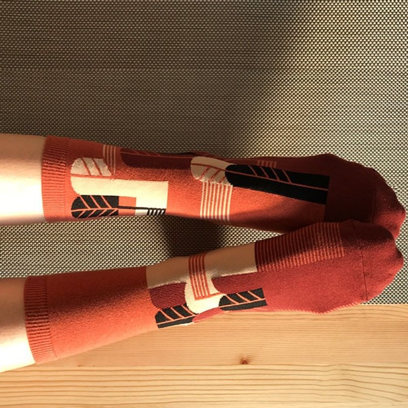 socks_woodcut/ irregular / socks / orange - 袜子 - 棉．麻 橘色
