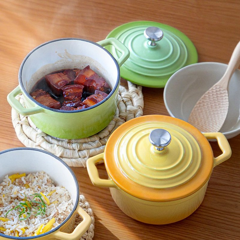 日本霜山 渐层色双耳珐琅铸铁锅(附盖)-14cm-多色可选 - 锅具/烤盘 - 珐琅 黄色