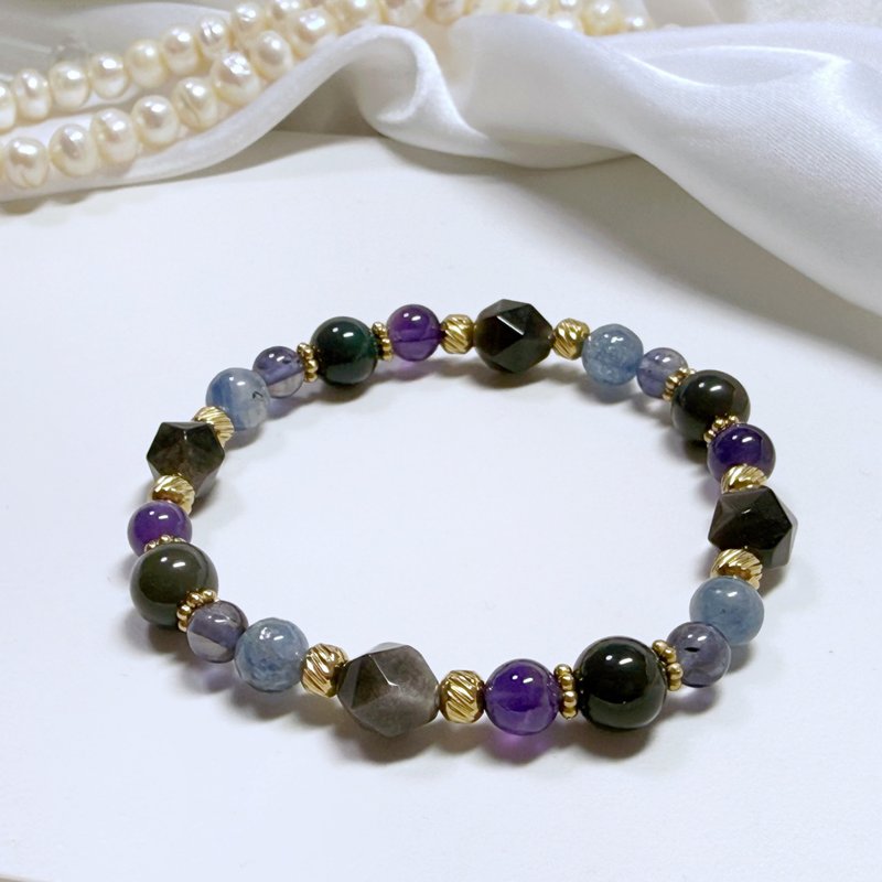 星河下的凝望 钛钢 银曜石 蓝晶石 紫水晶 堇青石 天然水晶手链 - 手链/手环 - 水晶 
