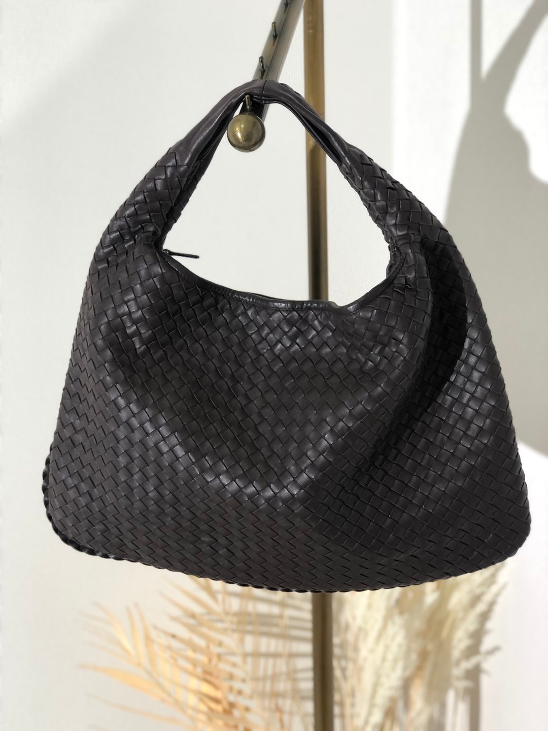 【日本直送，名牌包装】Bottega Veneta 皮革 Hobo Bag Intrecciato 单肩包棕7jiieg - 手提包/手提袋 - 真皮 咖啡色